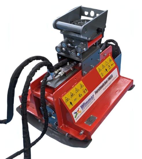 Wimmer Forstmulcher FM60 in kompakter Ausführung für Minibagger, robuste Bauweise für Land- und Forstwirtschaft.